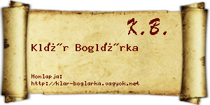 Klár Boglárka névjegykártya